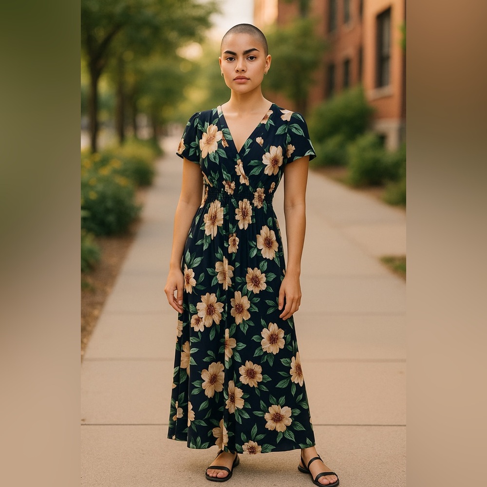 #2959 NWT Floral Smocked Maxi Dress